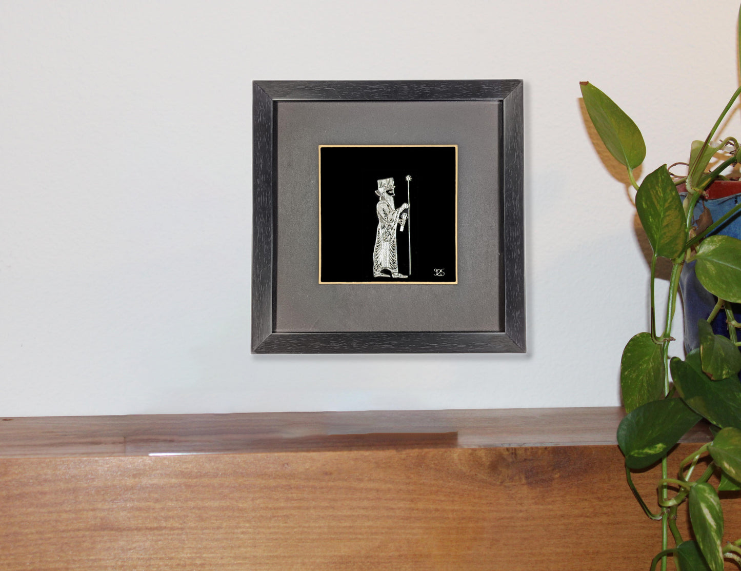 Silver Achaemenid Soldier Artwork in a sleek Framed Display