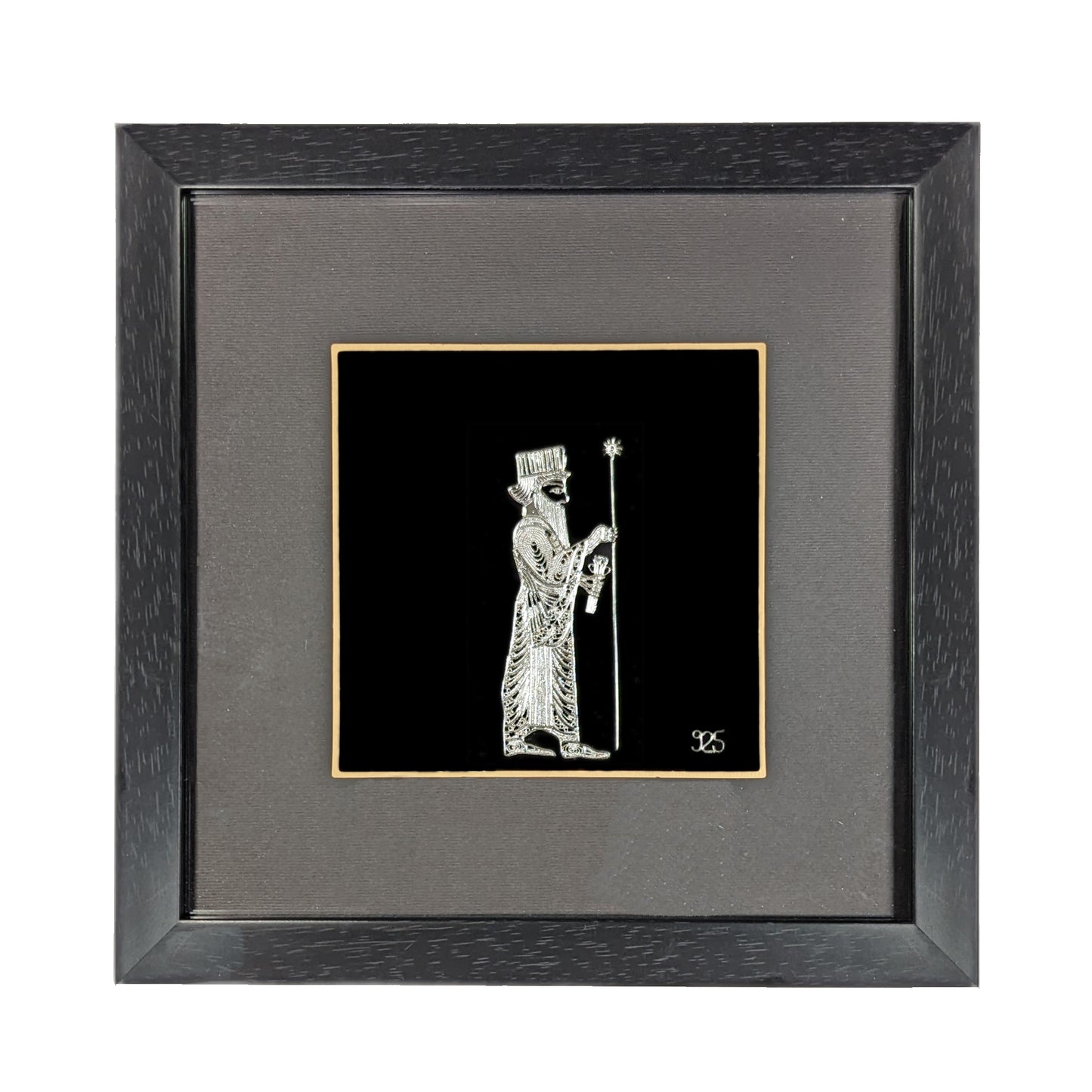 Silver Achaemenid Soldier Artwork in a sleek Framed Display