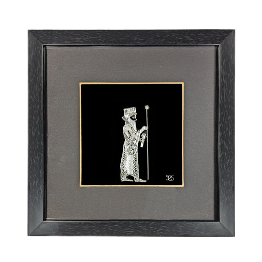 Silver Achaemenid Soldier Artwork in a sleek Framed Display