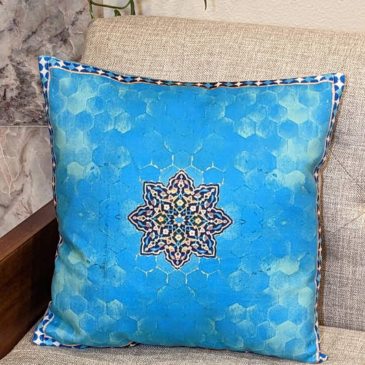 Blue Cushion Cover with a Charming Floral Tile Design