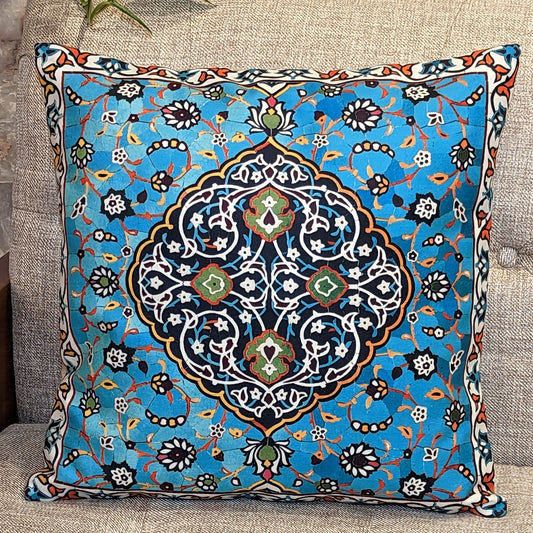 Blue Floral Tile Design Cushion Cover